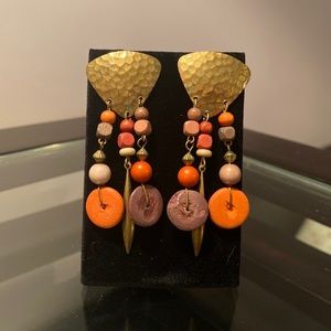 Chic Brass & Bead Dangle Earrings